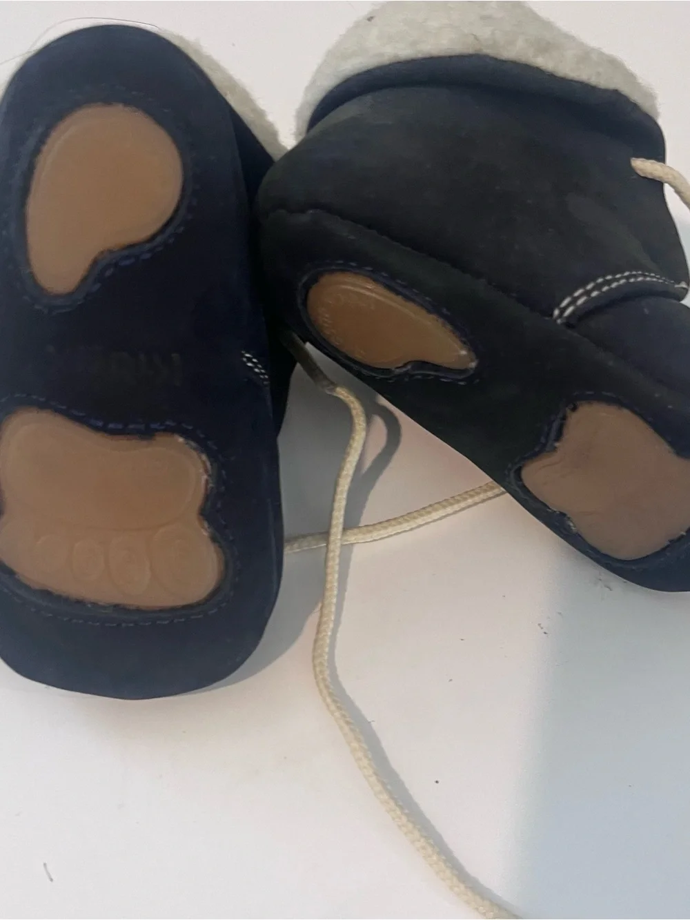 Kidex Vintage?? Baby Booties Feaux Fur Lined Navy Blue Tie Size 0 Good Condition